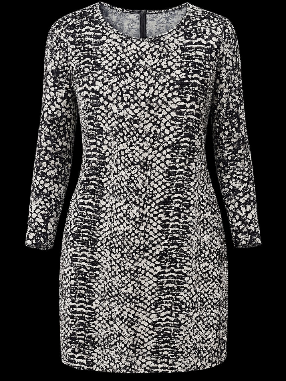 attention Black and White Snake-Print Long Sleeve Dress, L - Vintage Kmart NWT